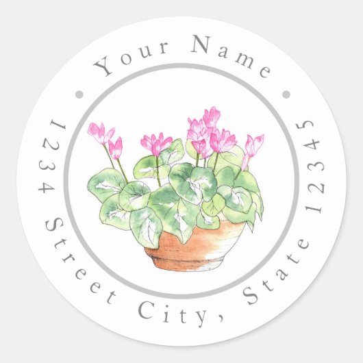 Sticker Rond Aquarelle pointillée Cyclamen (Devant)