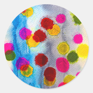 Sticker Rond Aquarelle pois bleue abstraite