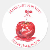 Sticker Rond Aquarelle Pomme de bonbon Joyeux Halloween (Devant)