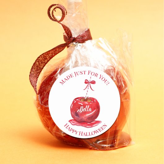 Sticker Rond Aquarelle Pomme de bonbon Joyeux Halloween