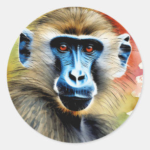 Sticker Rond Aquarelle Portrait Baboon
