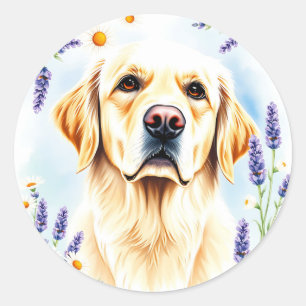 Sticker Rond Aquarelle Portrait de Golden Retriever