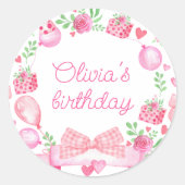 Sticker Rond Aquarelle Preppy Bow rose Coquette fille Anniversa (Devant)