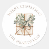 Sticker Rond Aquarelle présente Joyeux Noël personnalisé (Devant)