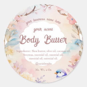 Sticker Rond aquarelle printemps oiseaux floraux corps beurre