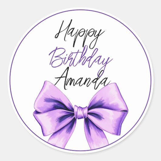 Sticker Rond Aquarelle Purple Bow Sweet 16 Anniversaire (Devant)