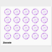 Sticker Rond Aquarelle Purple Floral Anniversaire (Feuille)