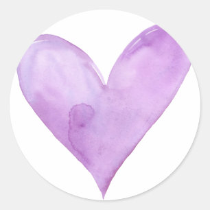 Sticker Rond Aquarelle Purple Heart, coeur de valentine