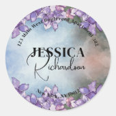 Sticker Rond Aquarelle Purple Hydrangea Adresse de retour Étiqu (Devant)