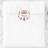 Sticker Rond Aquarelle Rainbow Bird & Feathers Boho Merci (Sac)