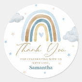 Sticker Rond Aquarelle Rainbow Cloud Blue Gold Merci (Devant)