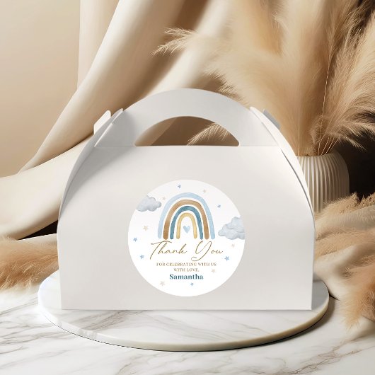 Sticker Rond Aquarelle Rainbow Cloud Blue Gold Merci