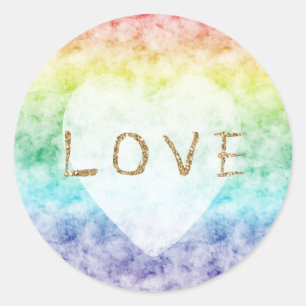 Sticker Rond Aquarelle Rainbow Gold Parties scintillant Love He