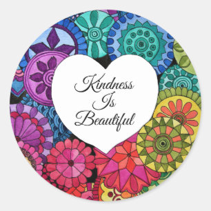 Sticker Rond Aquarelle Rainbow Mandala avec coeur