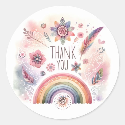 Sticker Rond Aquarelle Rainbow Pastel Bohemian Merci (Devant)