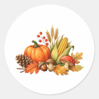 Sticker Rond Aquarelle récolte de Thanksgiving d'automne 