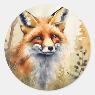 Sticker Rond Aquarelle Red Fox
