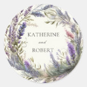 Sticker Rond Aquarelle Regal Lavender Wreath Monogram Mariage (Devant)