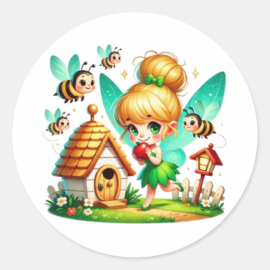 Sticker Rond Aquarelle Ressort bébé Fée (Devant)