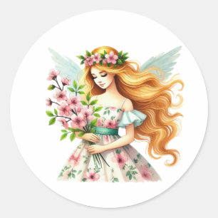 Sticker Rond Aquarelle Ressort bébé Fée