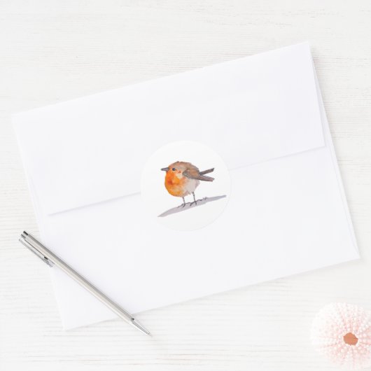 Sticker Rond Aquarelle Robin Anglais (Enveloppe)