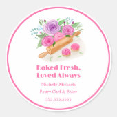 Sticker Rond Aquarelle Rolling Pin Rose Pâtisserie Chef Baker (Devant)