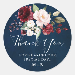 Sticker Rond Aquarelle romantique bordeaux rouge marine florale