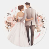 Sticker Rond Aquarelle Romantique Couple Mariage (Devant)