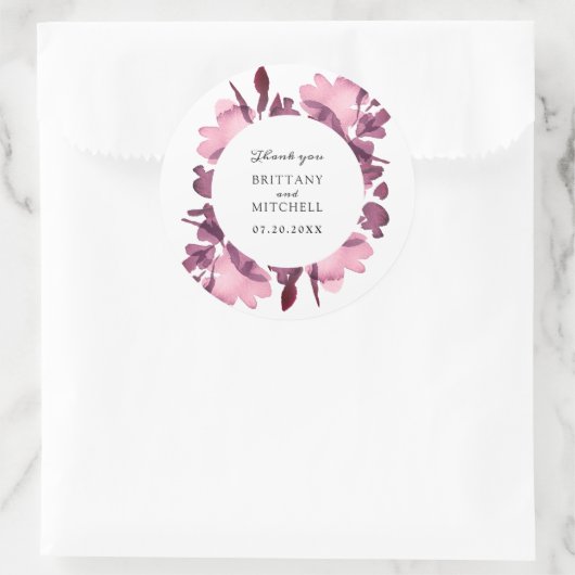 Sticker Rond Aquarelle romantique Floral Plum Wedding Favoriser (Sac)