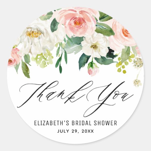 Sticker Rond Aquarelle romantique Peach Floral Merci (Devant)