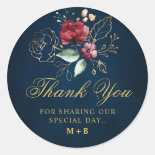 Sticker Rond Aquarelle Romantique Rouge Bourgogne Marine Floral