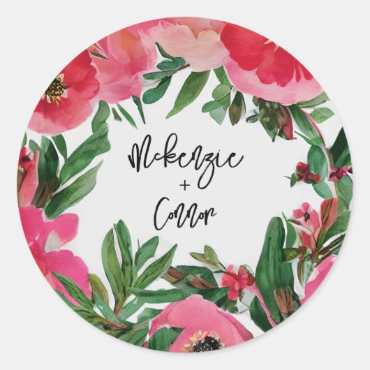 Sticker Rond Aquarelle rose anémone Mariage floral (Devant)