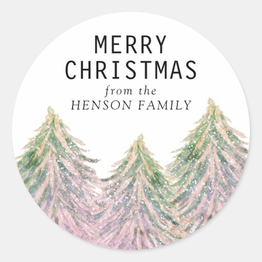 Sticker Rond Aquarelle rose Arbre de Noël Artistique (Devant)