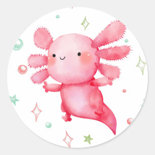 Sticker Rond Aquarelle rose Axolotl fête d'anniversaire