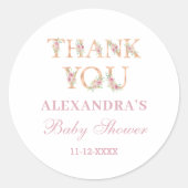 Sticker Rond Aquarelle rose Baby shower Floral Merci (Devant)