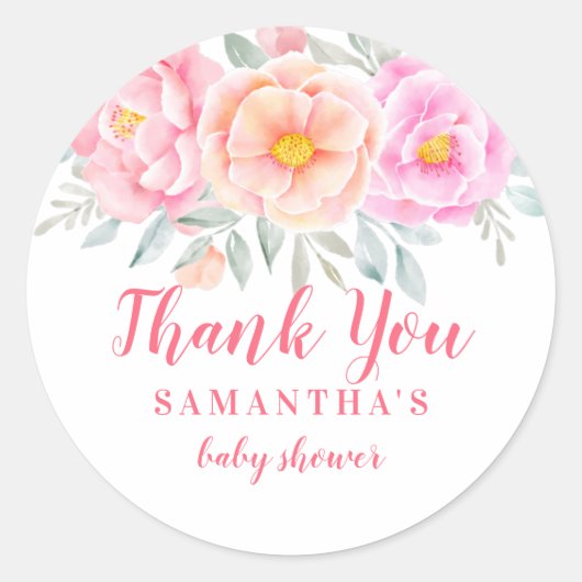 Sticker Rond Aquarelle rose Baby shower Merci (Devant)