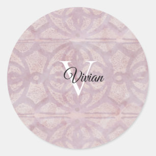 Sticker Rond Aquarelle rose Batik Nom du monogramme