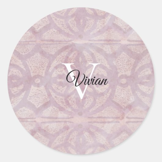 Sticker Rond Aquarelle rose Batik Nom du monogramme (Devant)