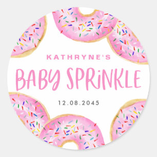 Sticker Rond Aquarelle rose beignets bébé saupoudrer Merci