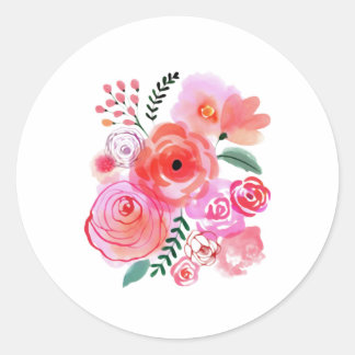 Sticker Rond Aquarelle rose belles fleurs