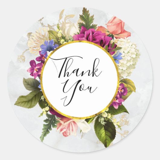 Sticker Rond Aquarelle rose & blanc moderne Merci (Devant)