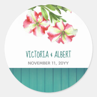 Sticker Rond Aquarelle rose blanc Petunias Mariage d'art floral