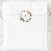 Sticker Rond Aquarelle rose blanc pivoines Mariage (Sac)