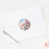 Sticker Rond Aquarelle rose bleu Imaginaire Château (Enveloppe)