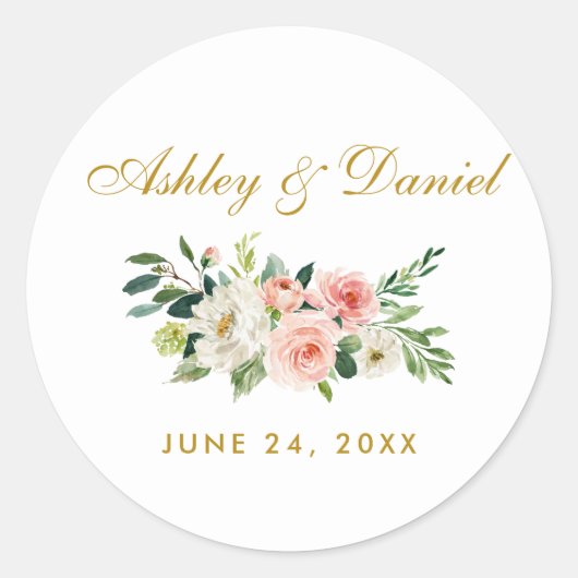 Sticker Rond Aquarelle rose Blush Or FlorMariage (Devant)