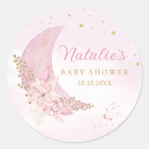 Sticker Rond Aquarelle rose Boho Sur Le Baby shower Lune