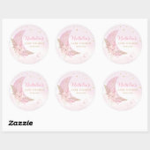 Sticker Rond Aquarelle rose Boho Sur Le Baby shower Lune (Feuille)
