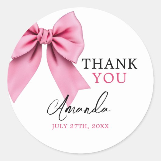 Sticker Rond Aquarelle Rose Bow Chic Sweet 16 Anniversaire (Devant)