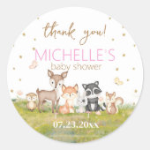 Sticker Rond Aquarelle rose Brown Animaux de la forêt (Devant)