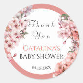 Sticker Rond Aquarelle rose cerise fleurs Merci élégant (Devant)